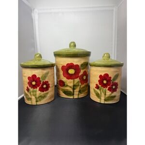 Ambiance Fleur Rustique Canister Set 3 Piece Floral Kitchen Jar Nanelle Vacher